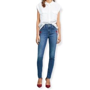 Levis Anthropologie 721 High Rise Skinny W/ Red Roses At Hips, Size 7 (28x28.5)
